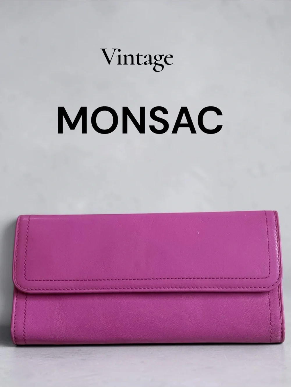 Vintage Monsac Hot Pink Lime Green Leather Tri Fold Wallet Colorblock Y2K Retro